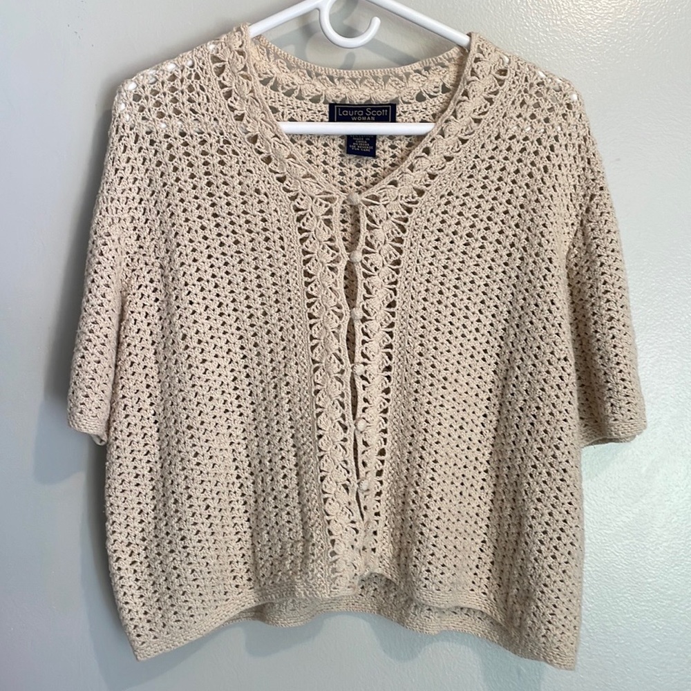 Laura Scott Crochet Short Sleeve Cardigan Size 16/18W